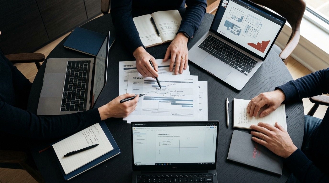 Team arbeitet gemeinsam an Vertriebsstruktur – Reproduzierbarkeit B2B-Vertrieb Team